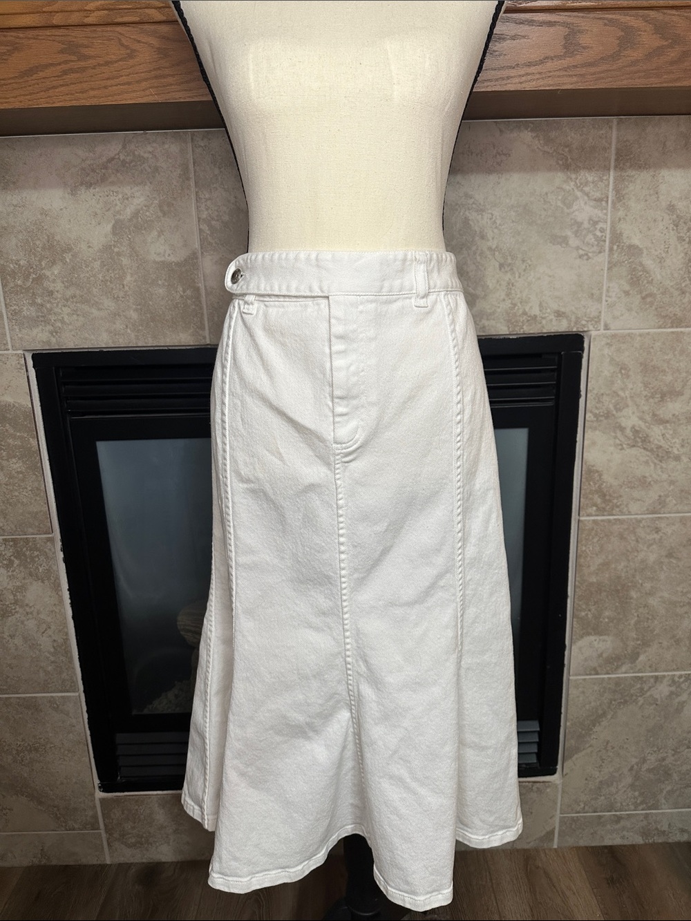 Lauren Jeans Co Ralph Lauren 12 White Denim Midi Skirt Flare Y2K